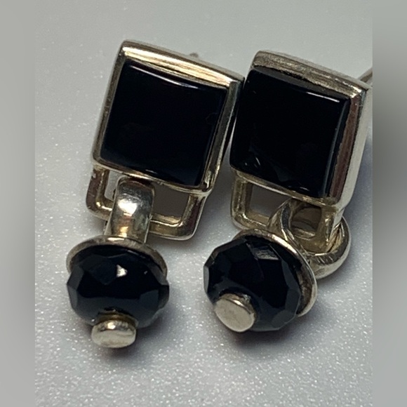 Silpada Rare VHTF Sterling Silver Square Onyx w/Faceted Onyx Bead Post Earrings - Picture 6 of 12
